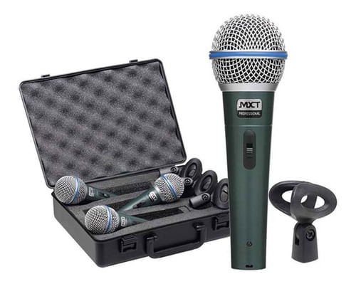 KIT 3 MICROFONES DE MAO PROFISSIONAL DINAMICO METAL TIPO BTM-58A CACHIMBO E MALETA MXT