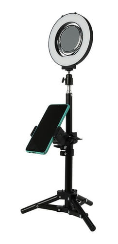RING LIGHT 6 POLEGADAS LED BRANCO FRIO E QUENTE USB COM SUPORTE PARA CELULAR E TRIPE MLG-0664 TOMATE