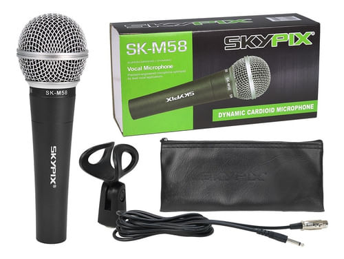 MICROFONE COM FIO DE MAO TIPO SM58 COM CABO SK-M58 SKYPIX