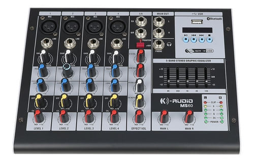 MESA DE SOM 6 CANAIS BLUETOOTH MS60 BIVOLT K-AUDIO