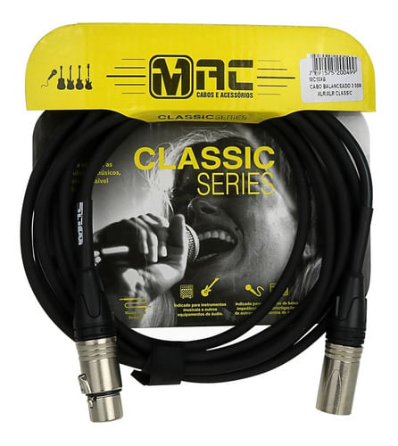 CABO MICROFONE CANNON XLR MACHO X CANNON XLR FEMEA 3,05M BALANCEADO MC10XB CLASSIC SERIES MAC CABOS