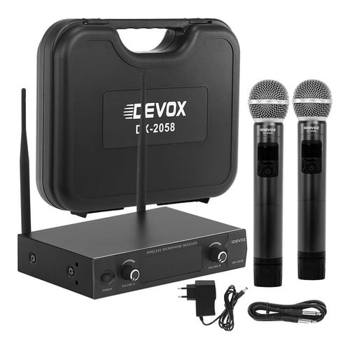 MICROFONE SEM FIO DE MAO DUPLO UHF FREQUENCIA VARIAVEL DX-2058 DEVOX