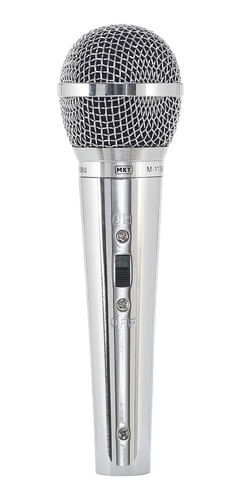 MICROFONE DE MAO COM FIO DINAMICO METAL PROFISSIONAL CABO 4,5M PRATA M-1138 MXT