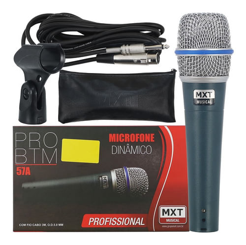 MICROFONE DE MAO COM FIO DINAMICO METAL PROFISSIONAL CABO 4,5M BTM-57A MXT