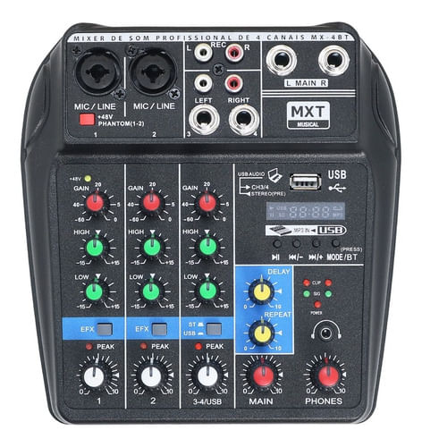 MESA DE SOM 4 CANAIS COM EFEITO USB BLUETOOTH BIVOLT MX-4BT MXT