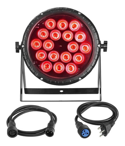 REFLETOR LED PAR 64 18 LEDS 18W RGBWA + UV PROVA DGUA IP65 SK-QA1818 SKYPIX