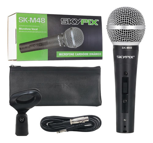 MICROFONE COM FIO DE MAO CARDIOIDE DINAMICO SK-M48 SKYPIX