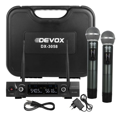 MICROFONE SEM FIO DE MAO DUPLO UHF MULTIFREQUENCIA DX-3058 DEVOX