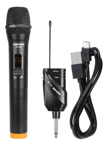 MICROFONE SEM FIO DE MAO UHF COM MINI RECEPTOR DX-381 DEVOX