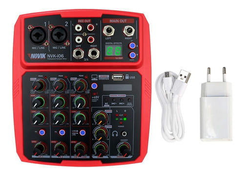 MESA DE SOM 6 CANAIS BLUETOOTH MIXER NVK-I06BT RED USB BIVOLT NOVIK