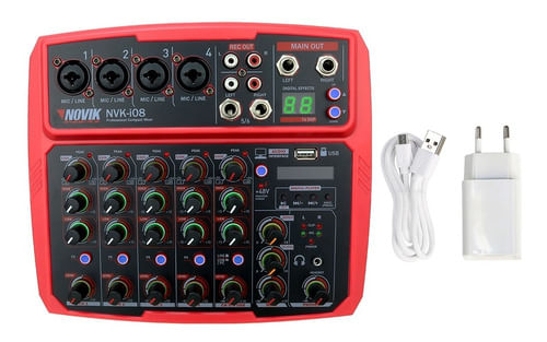 MESA DE SOM 8 CANAIS BLUETOOTH MIXER NVK-I08BT RED USB BIVOLT NOVIK
