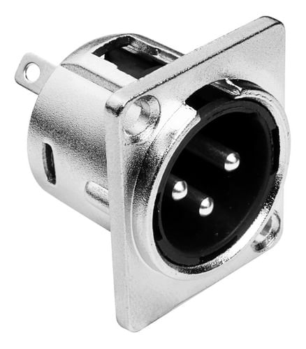 CONECTOR XLR CANON MACHO 3 PINOS PAINEL NIQUELADO LU-71286 LUMINOS
