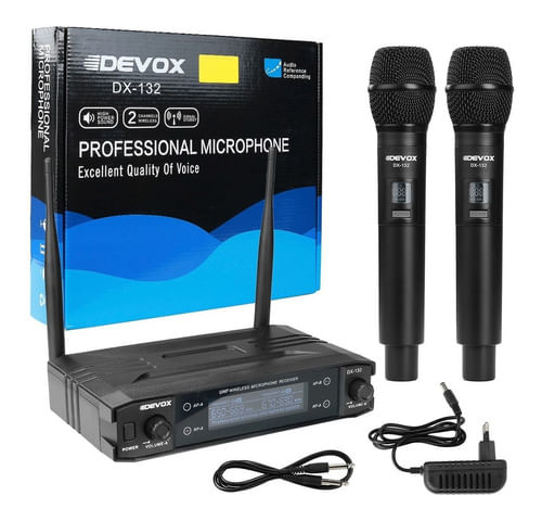 MICROFONE SEM FIO DE MAO DUPLO UHF DX-132 DEVOX