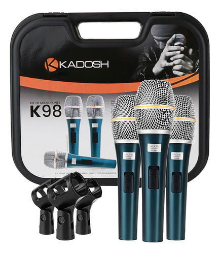 KIT 3 MICROFONES DE FIO E MAO COM MALETA K-98 KADOSH