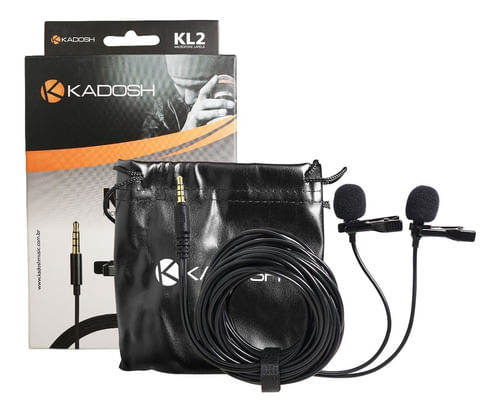 MICROFONE COM FIO LAPELA DUPLO PARA CAMERA CELULAR KL2 KADOSH