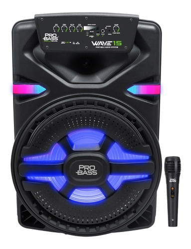 CAIXA DE SOM ATIVA 15 POLEGADAS COM BLUETOOTH LUZ MICROFONE BATERIA WAVE 15 PROBASS