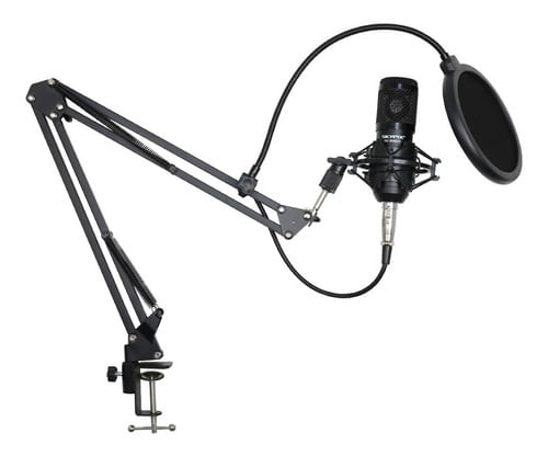 KIT MICROFONE CONDENSADOR PARA ESTUDIO COM SUPORTE CABO POP FILTRO SK BM800 SKYPIX