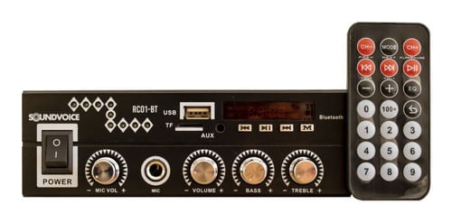 AMPLIFICADOR DE POTENCIA 60W 2 CANAIS BLUETOOTH RC01BT SOUNDVOICE
