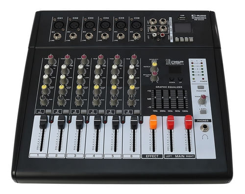 MESA DE SOM AMPLIFICADA 6 CANAIS 300W USB COM EFEITO MB-602A USB BIVOLT K-AUDIO