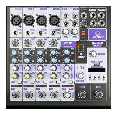 MESA DE SOM 8 CANAIS USB BLUETOOTH CLEAR POD CP-8FXU BIVOLT WALDMAN