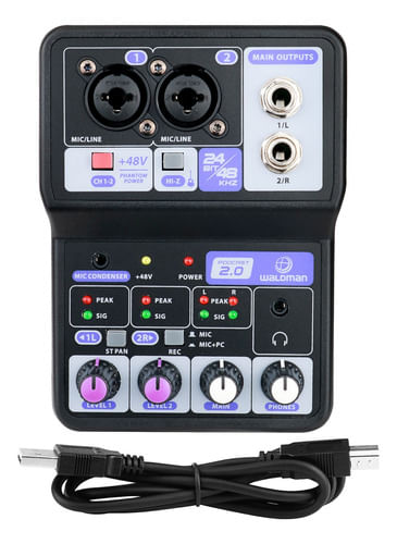 MESA DE SOM 2 CANAIS USB INTERFACE BIVOLT PODCAST 2.0 WALDMAN