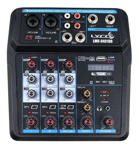 MESA DE SOM 4 CANAIS BLUETOOH USB LMR-0401LIVE BIVOLT LYCO