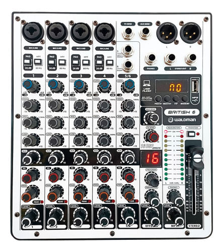 MESA DE SOM 6 CANAIS USB BLUETOOTH INTERFACE USB BRITISH 6 WALDMAN