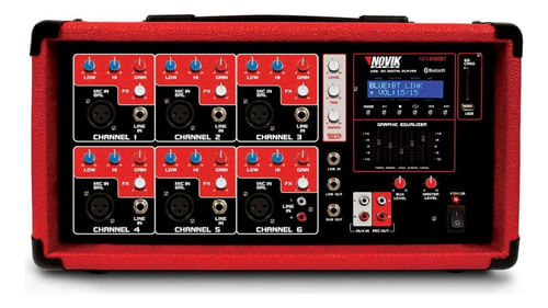 AMPLIFICADOR DE POTENCIA CABECOTE 200W RMS COM MESA DE SOM 6 CANAIS E MP3 BIVOLT NVK-6400BT NOVIK