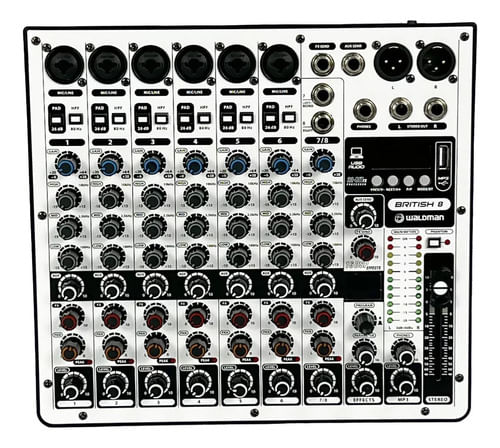 MESA DE SOM 8 CANAIS USB BLUETOOTH INTERFACE USB BRITISH 8 WALDMAN