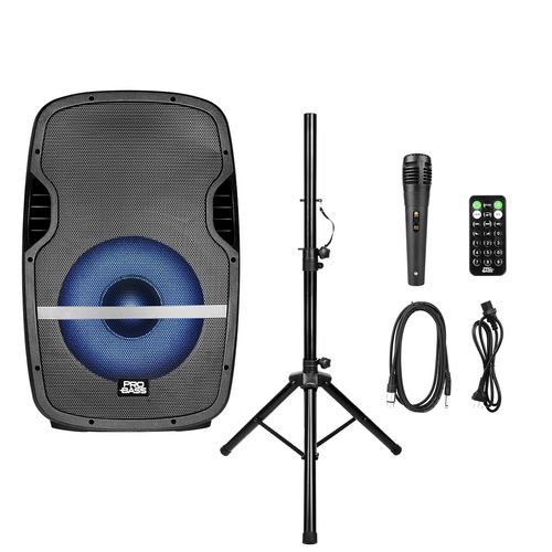 CAIXA DE SOM ATIVA 15 POLEGADAS 800W COM BLUETOOTH LUZ MICROFONE E TRIPE ELEVATE LP PRO BASS