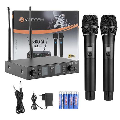 MICROFONE SEM FIO DE MAO DUPLO PROFISSIONAL DISPLAY KDSW-492M KADOSH