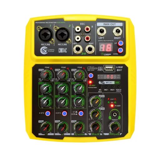 MESA DE SOM 4 CANAIS USB BLUETOOTH AMARELO CMX 4C YW CUSTOM SOUND