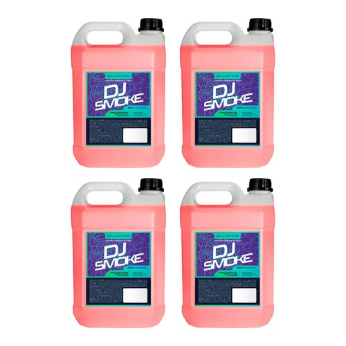 KIT 4 LIQUIDOS PARA MAQUINA DE FUMAÇA 5 LITROS DJ SMOKE MORANGO LUMINOS