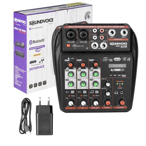 MESA DE SOM 4 CANAIS BLUETOOTH USB MC4BT SOUNDVOICE