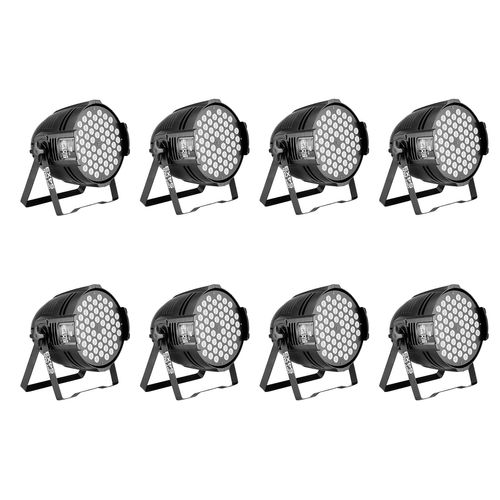KIT 8 REFLETOR LED PAR 64 54 LEDS 3W RGBW OPT SPOT PRO 54X3 RGBW  LUMINOS