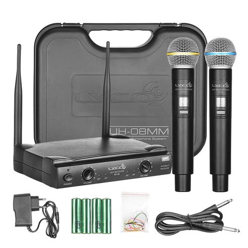 MICROFONE SEM FIO DE MAO DUPLO FREQUENCIA VARIAVEL UH08MM LYCO