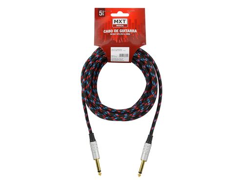 CABO INSTRUMENTO MONO P10 MACHO X P10 MACHO NYLON 6,5MM 5 METROS DOURADO PRETO VERDE 8170 MXT