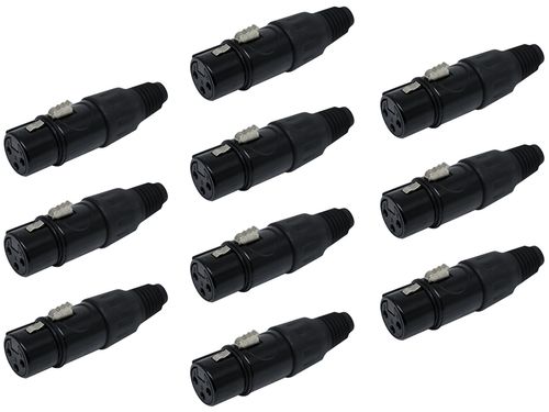 KIT 10 CONECTOR XLR CANON FEMEA PRETO Q-13BK CSR