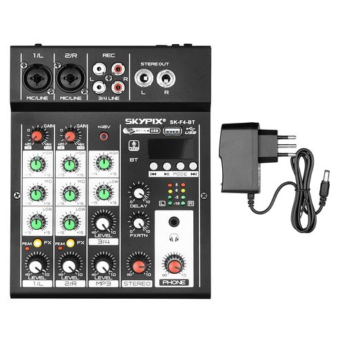 MESA DE SOM 4 CANAIS BLUETOOTH USB SK-F4-BT SKYPIX