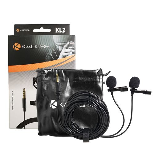 MICROFONE COM FIO LAPELA DUPLO PARA CAMERA CELULAR KL2 KADOSH
