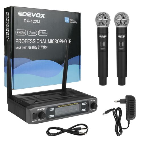 MICROFONE SEM FIO DE MAO DUPLO UHF DX-122 DEVOX