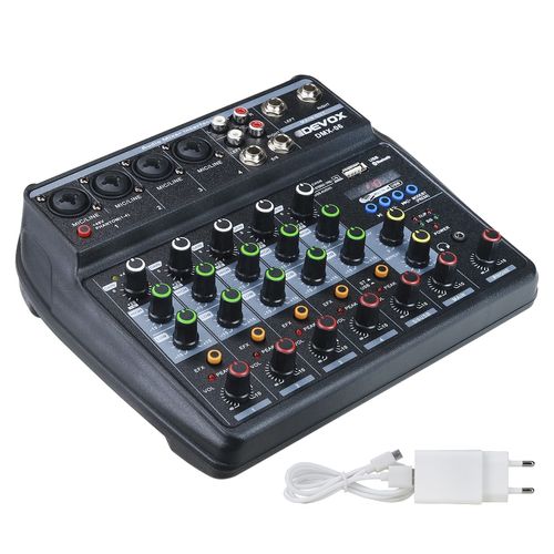 MESA DE SOM 6 CANAIS USB BLUETOOTH INTERFACE DMX-06 DEVOX