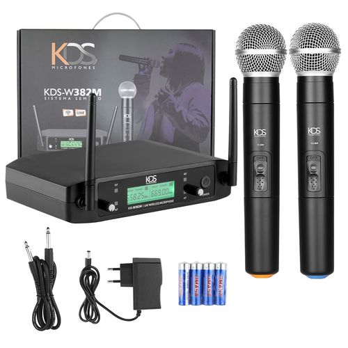 MICROFONE SEM FIO DE MAO DUPLO PROFISSIONAL UHF KDSW-382M KADOSH