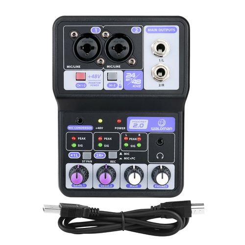 MESA DE SOM 2 CANAIS USB INTERFACE BIVOLT PODCAST 2.0 WALDMAN
