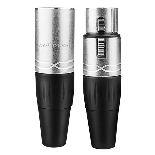 KIT PAR DE CONECTOR XLR CANON FEMEA E XLR CANON MACHO 3 PINOS NIQUELADO RX3FP-NT RX3MP-NT ROXTONE