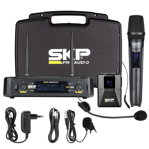 MICROFONE SEM FIO KIT HEADSET LAPELA MAO COM DISPLAY UHF400-D SKP