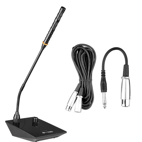 MICROFONE DE MESA COM FIO GOOSENECK 60CM HASTE FLEXIVEL CONTROLE DE VOLUME PRETO KG 860CB KADOSH