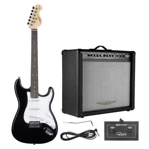KIT CUBO AMPLIFICADOR 12 POLEGADAS 90W OCG400R COM GUITARRA STRATOCASTER BLACK E PEDAL 400RCR ONEAL