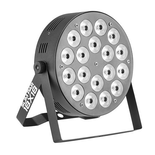 REFLETOR LED PAR 64 18 LEDS 18W RGBWA + UV METAL SLIM PAR 18X18 LUMINOS