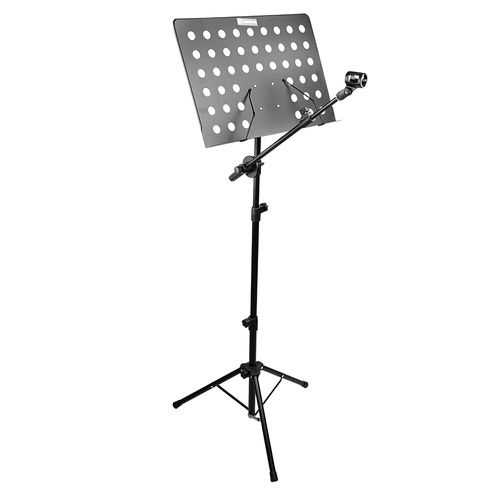 SUPORTE PARA PARTITURA PROFISSIONAL PERFURADA LPM-06 COM SUPORTE PARA MICROFONE LUMINOS